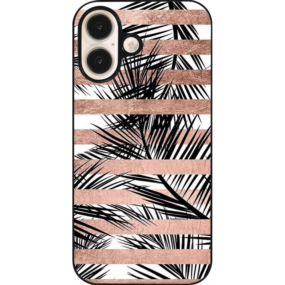 Coque iPhone 16 - Palm trees gold stripes