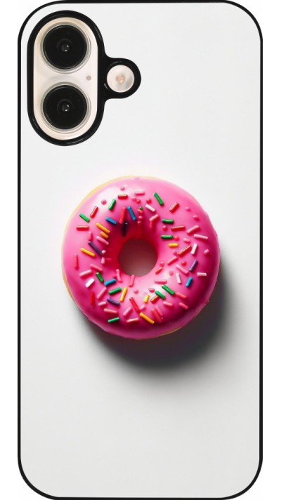 Coque iPhone 16 - Weißer Hintergrund, pinker Donut