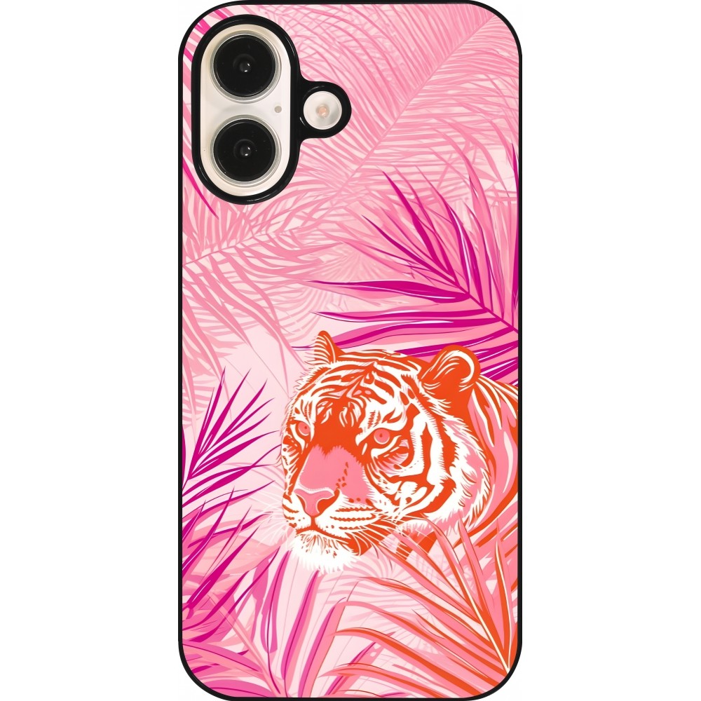 iPhone 16 Case Hülle - Tiger Palmen rosa