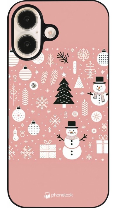 Coque iPhone 16 - Noël 2024 Rose Snowman Christmas