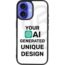 Coque iPhone 16 - Silicone rigide noir 100% unique générée par intelligence artificielle (AI) avec vos idées