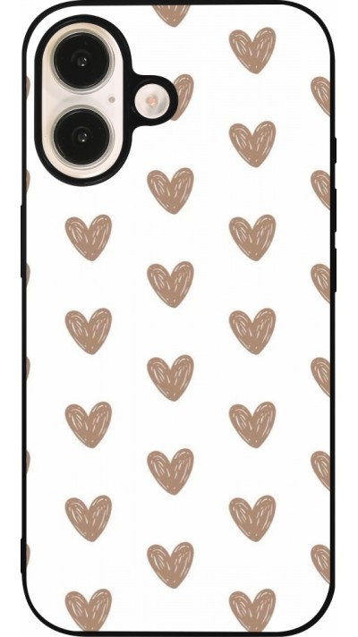 Coque iPhone 16 - Silicone rigide noir Autumn 2024 brown hearts
