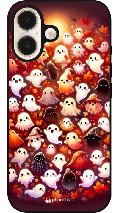 Coque iPhone 16 - Silicone rigide noir Fantômes automne mignons