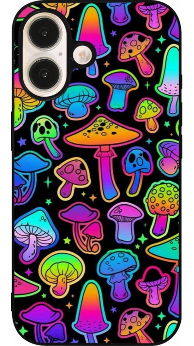 Coque iPhone 16 - Silicone rigide noir Autumn 2024 magic mushrooms