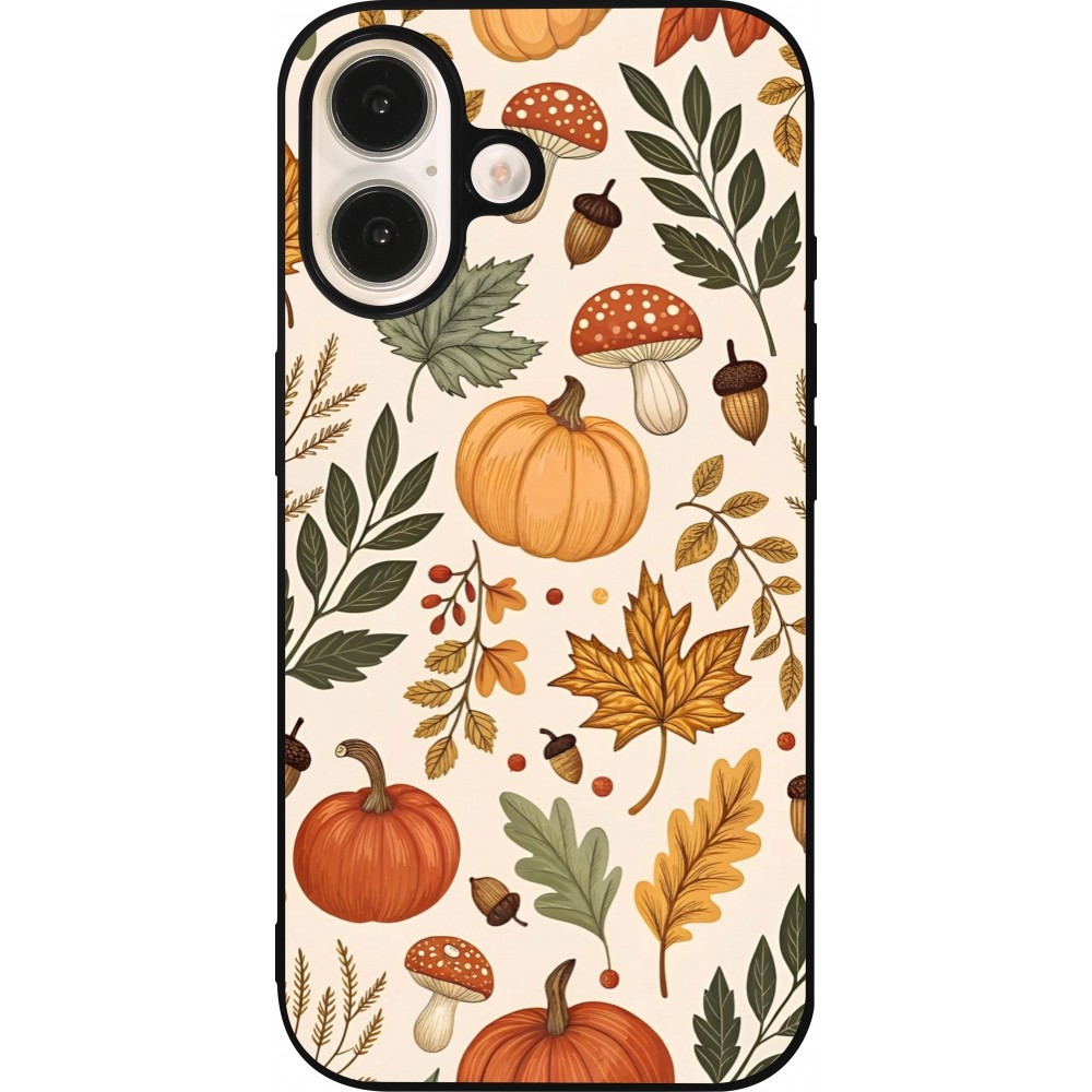 Coque iPhone 16 - Silicone rigide noir Autumn 25 Autumn pattern