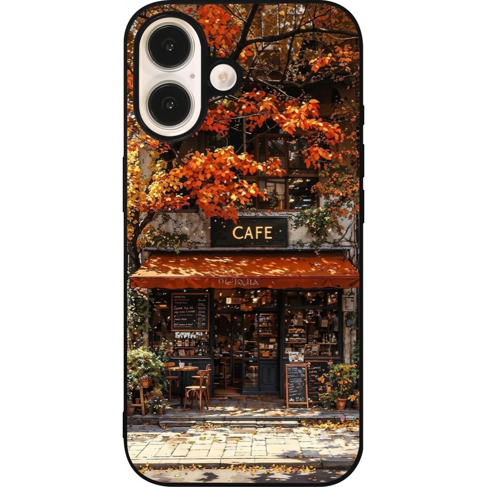 Coque iPhone 16 - Silicone rigide noir Autumn 25 Coffee shop