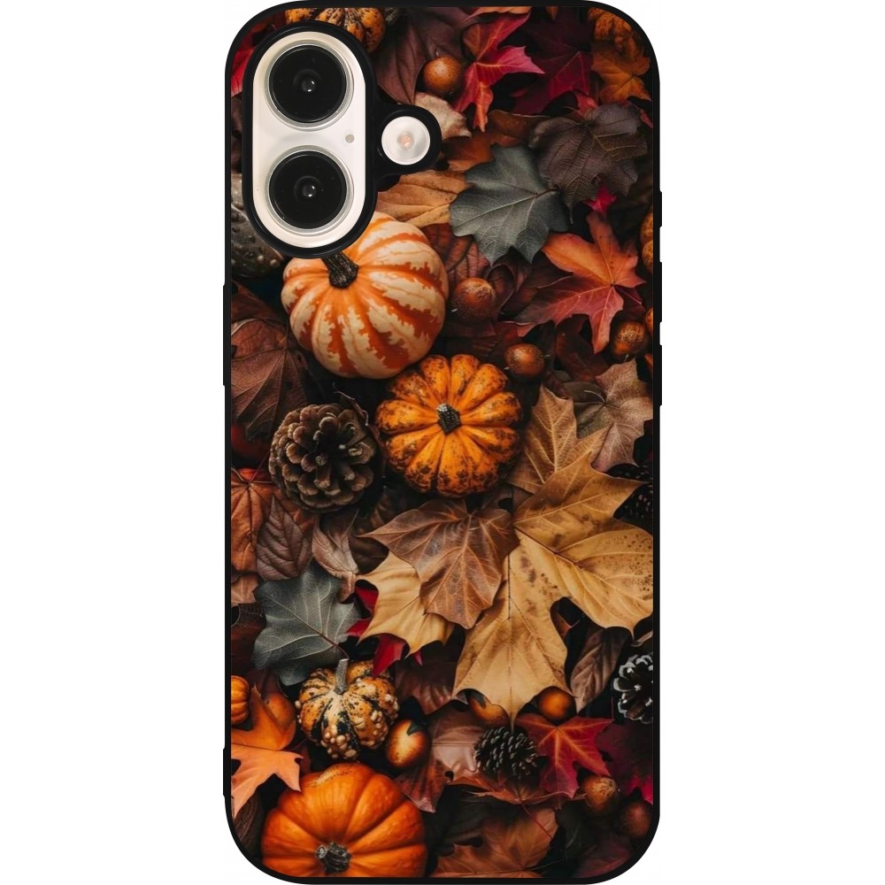Coque iPhone 16 - Silicone rigide noir Autumn 25 Pumpkin