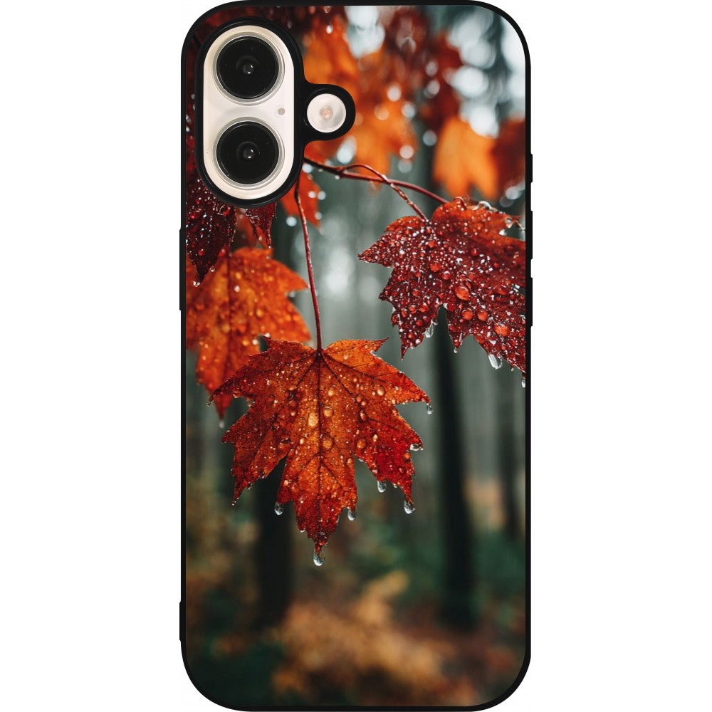 Coque iPhone 16 - Silicone rigide noir Autumn 25 Rain