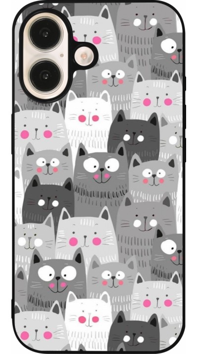 iPhone 16 Case Hülle - Silikon schwarz Katzenschwärme