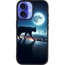 iPhone 16 Case Hülle - Silikon schwarz Schwarze Katze unter dem Vollmond