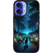 iPhone 16 Case Hülle - Silikon schwarz Schwarze Katze Spaziergang
