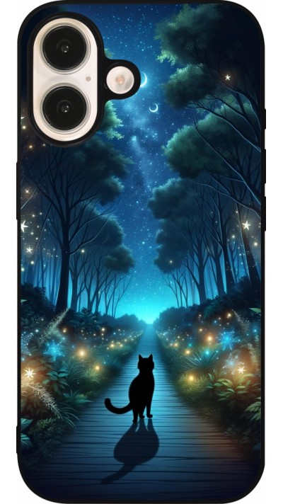 iPhone 16 Case Hülle - Silikon schwarz Schwarze Katze Spaziergang