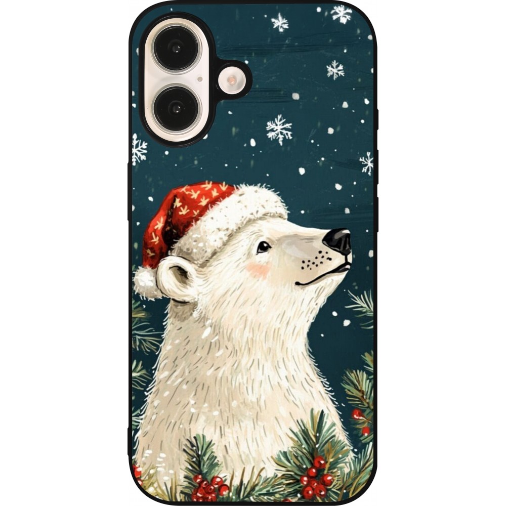 Coque iPhone 16 - Silicone rigide noir Christmas 25 Bear