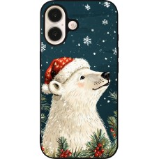 Coque iPhone 16 - Silicone rigide noir Christmas 25 Bear