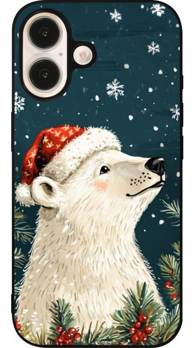 Coque iPhone 16 - Silicone rigide noir Christmas 25 Bear