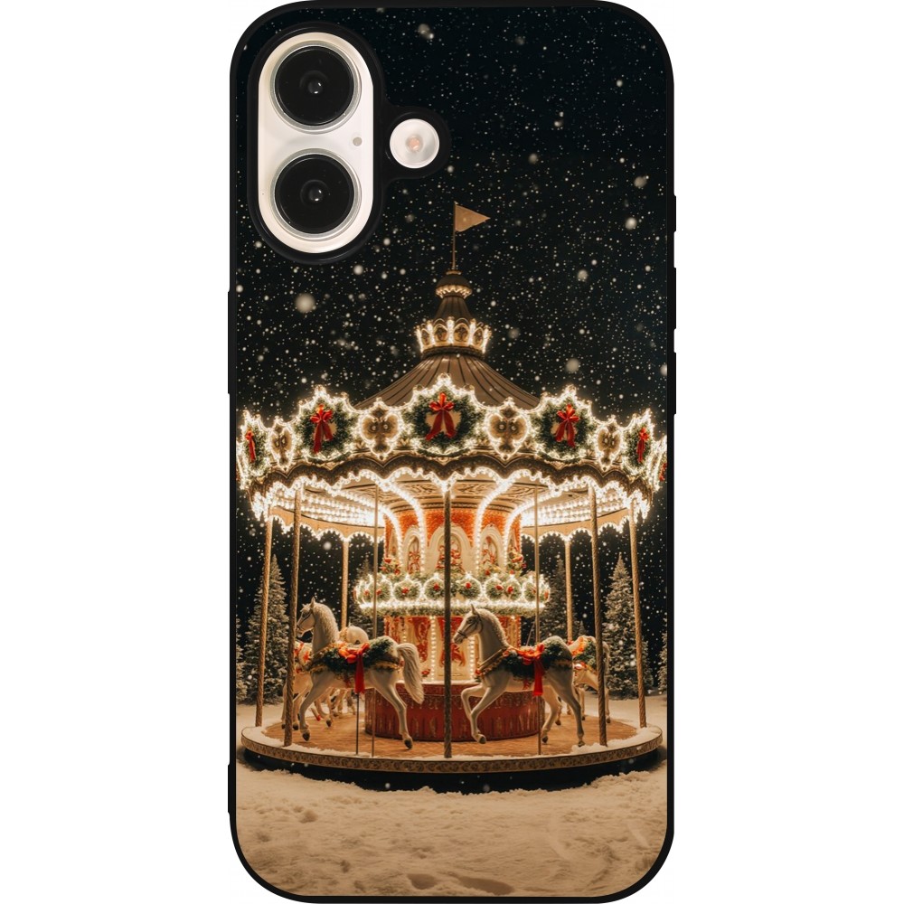 Coque iPhone 16 - Silicone rigide noir Christmas 25 Carousel