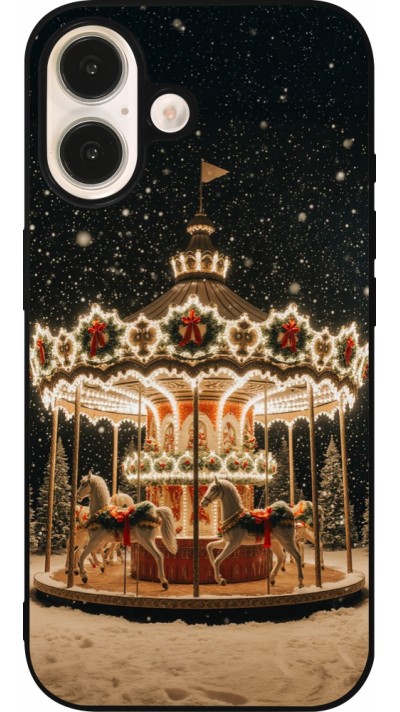 Coque iPhone 16 - Silicone rigide noir Christmas 25 Carousel