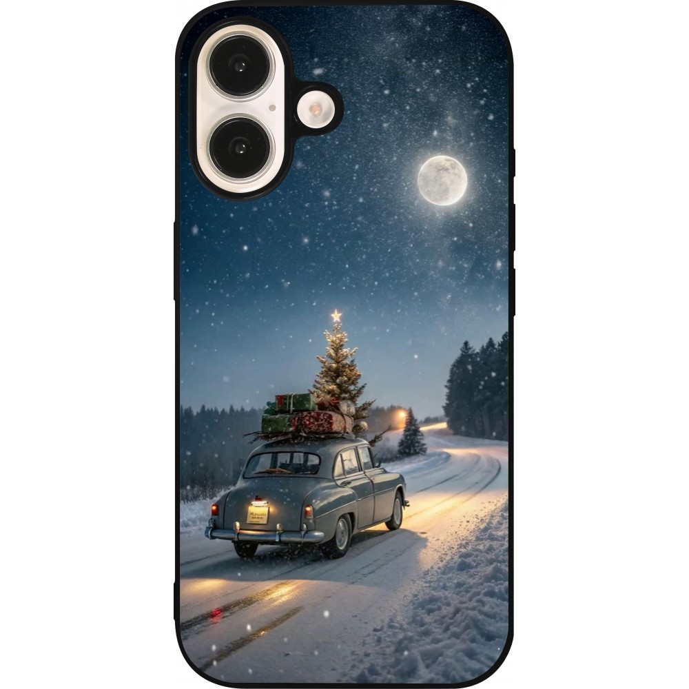 Coque iPhone 16 - Silicone rigide noir Christmas 25 Car with Tree Xmas