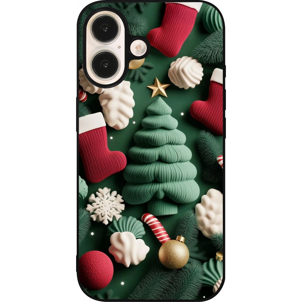 Coque iPhone 16 - Silicone rigide noir Christmas 25 Christmas textiles