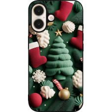 Coque iPhone 16 - Silicone rigide noir Christmas 25 Christmas textiles