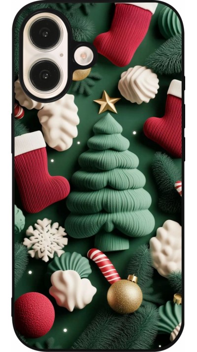 Coque iPhone 16 - Silicone rigide noir Christmas 25 Christmas textiles