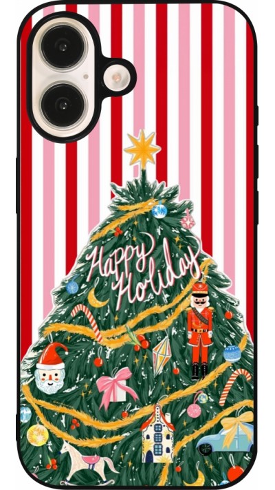Coque iPhone 16 - Silicone rigide noir Christmas 25 Happy Holiday