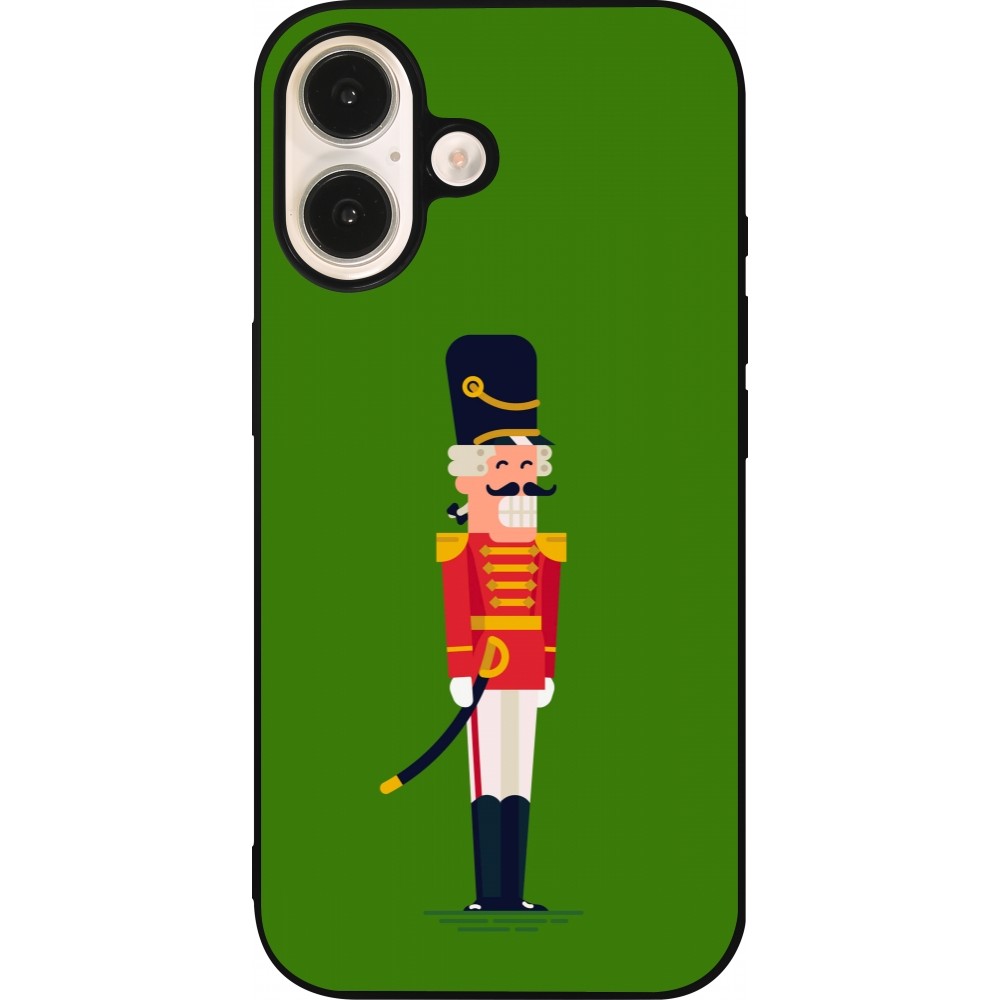 Coque iPhone 16 - Silicone rigide noir Christmas 25 Nutcracker Green