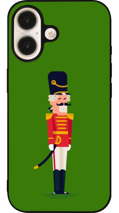 Coque iPhone 16 - Silicone rigide noir Christmas 25 Nutcracker Green