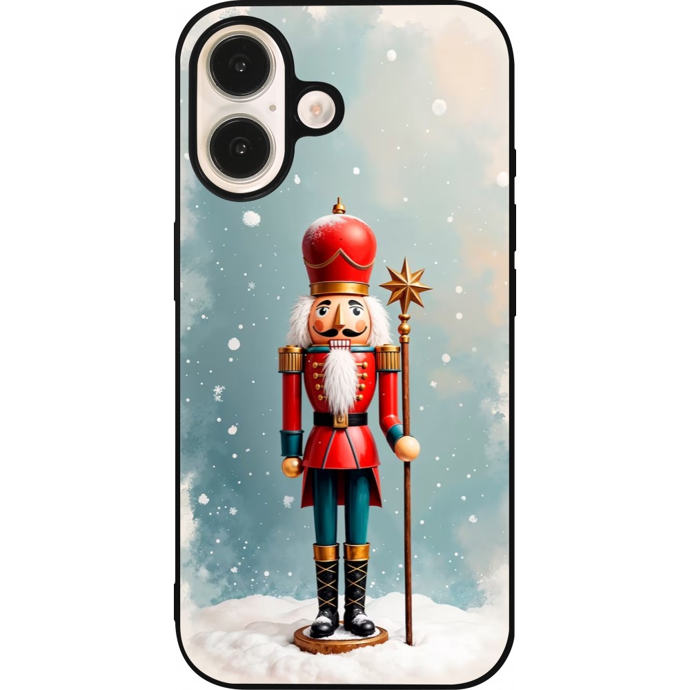 Coque iPhone 16 - Silicone rigide noir Christmas 25 Nutcracker Snow