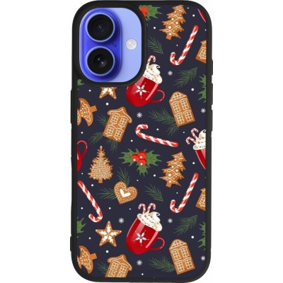 Coque iPhone 16 - Silicone rigide noir Christmas 25 Pattern Gingerbread House