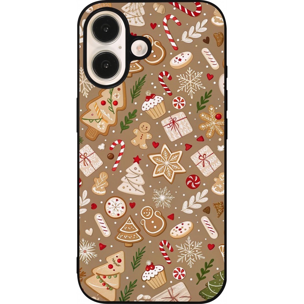 Coque iPhone 16 - Silicone rigide noir Christmas 25 Pattern Ginger Cookie