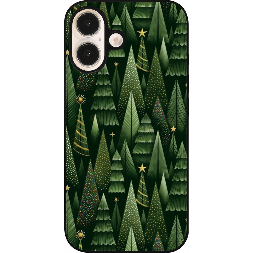 Coque iPhone 16 - Silicone rigide noir Christmas 25 Pattern Xmas Tree