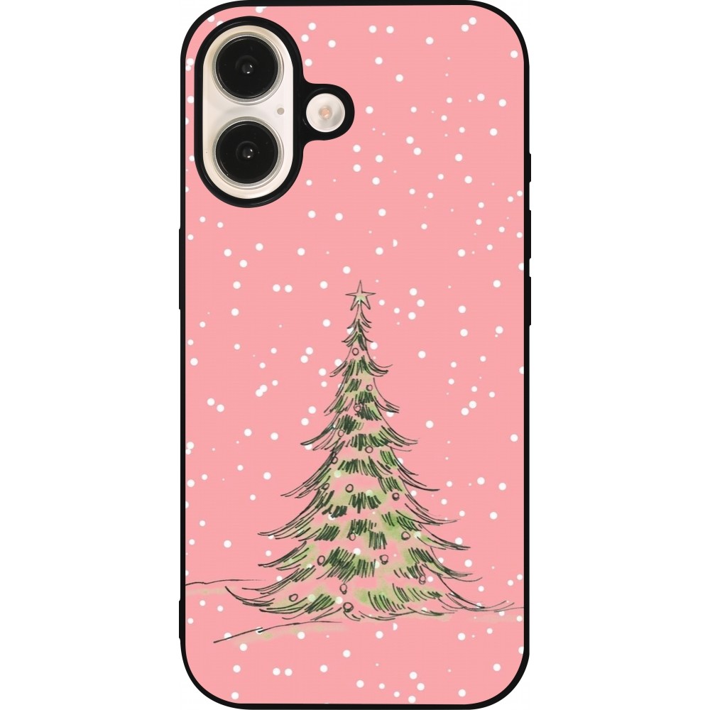 Coque iPhone 16 - Silicone rigide noir Christmas 25 Pink Tree