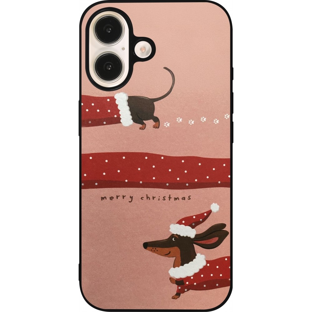 Coque iPhone 16 - Silicone rigide noir Christmas 25 Teckel Merry Xmas