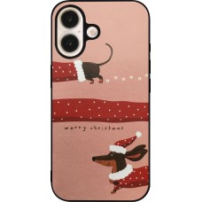 Coque iPhone 16 - Silicone rigide noir Christmas 25 Teckel Merry Xmas