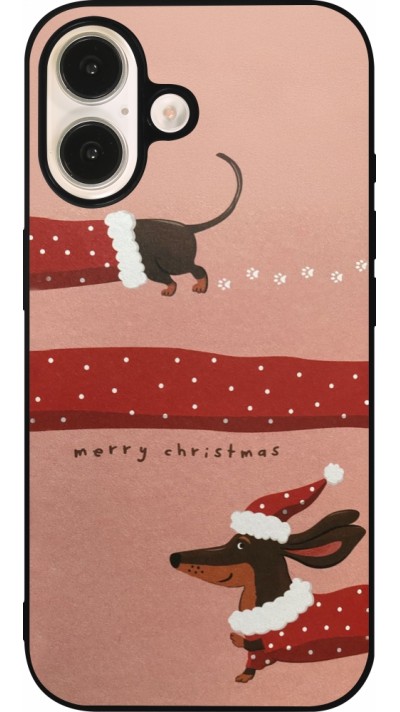 Coque iPhone 16 - Silicone rigide noir Christmas 25 Teckel Merry Xmas