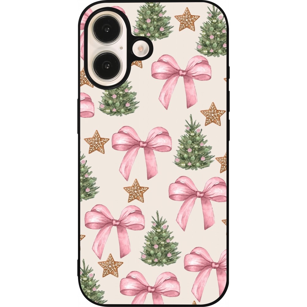 Coque iPhone 16 - Silicone rigide noir Christmas 25 Vintage Ribbons