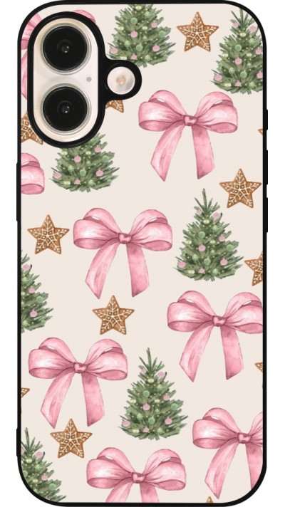 Coque iPhone 16 - Silicone rigide noir Christmas 25 Vintage Ribbons
