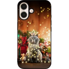 Coque iPhone 16 - Silicone rigide noir Christmas 25 Xmas Cat