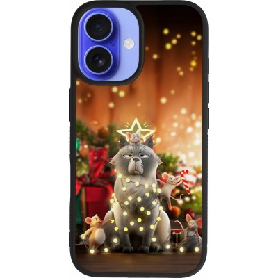 Coque iPhone 16 - Silicone rigide noir Christmas 25 Xmas Cat