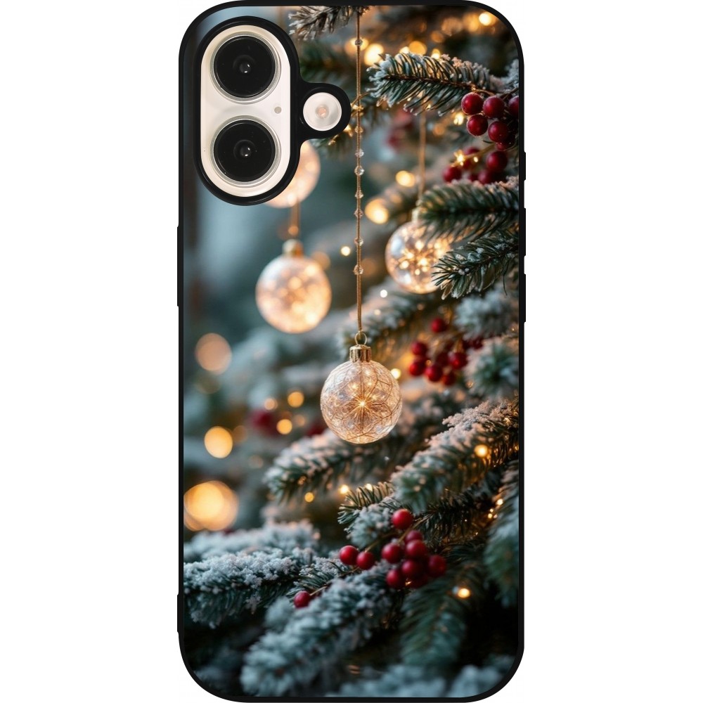 Coque iPhone 16 - Silicone rigide noir Christmas 25 Xmas Decorated Tree