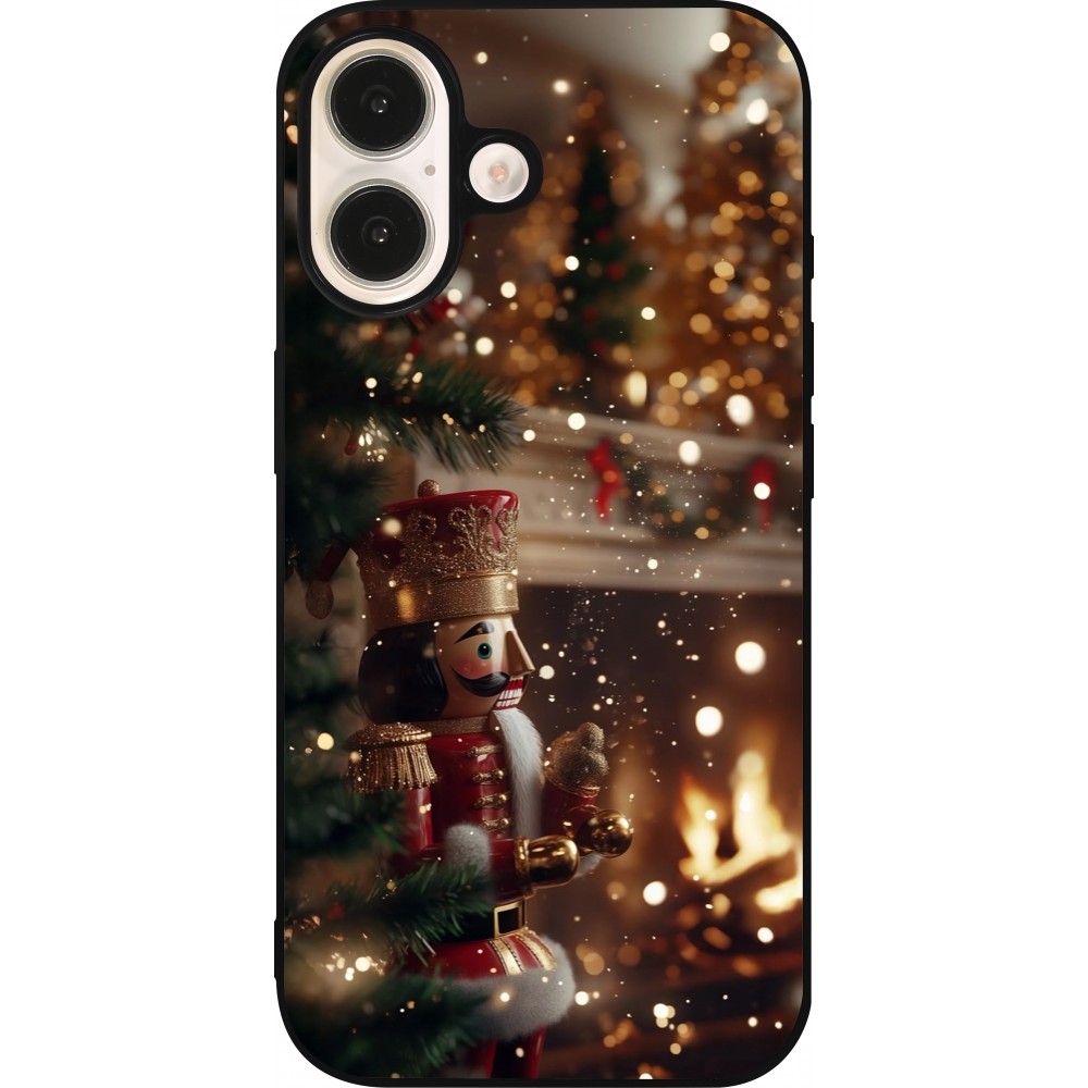 Coque iPhone 16 - Silicone rigide noir Christmas 25 Xmas Nutcracker