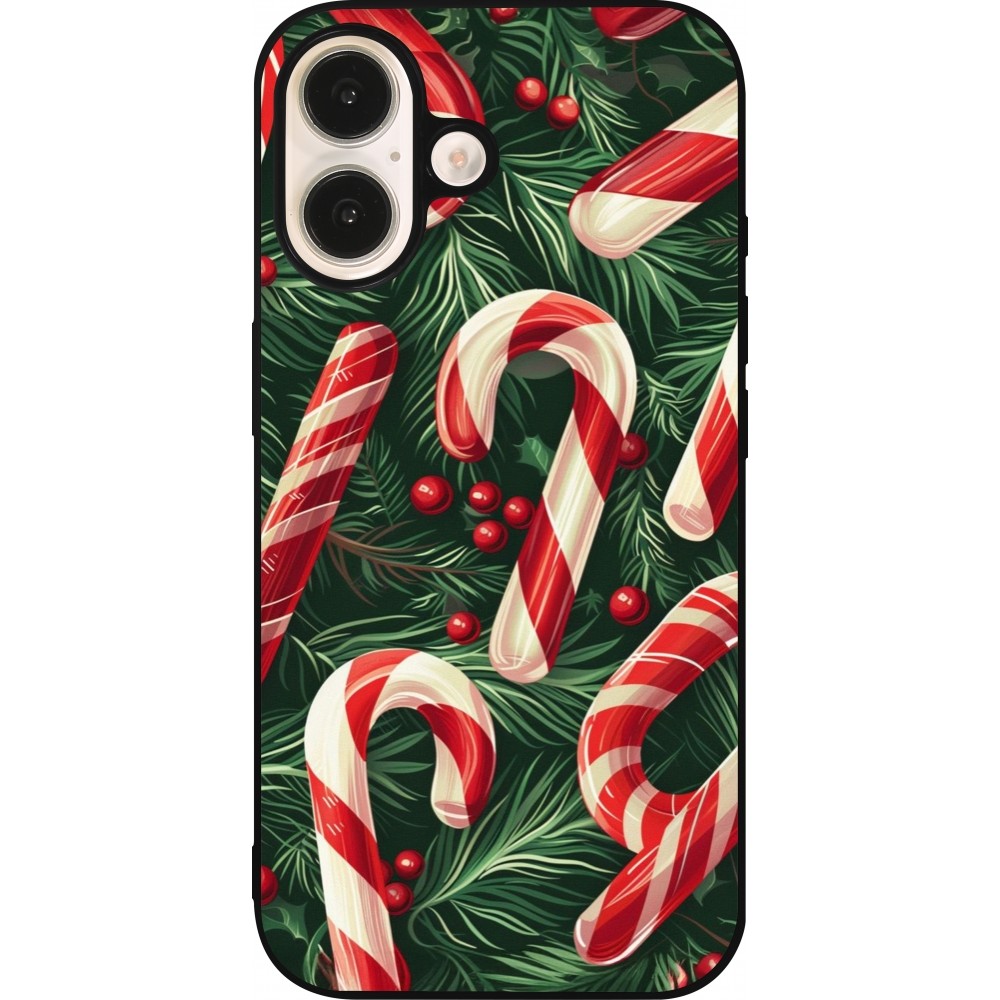 Coque iPhone 16 - Silicone rigide noir Christmas 25 Xmas Stick