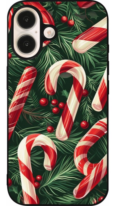 Coque iPhone 16 - Silicone rigide noir Christmas 25 Xmas Stick