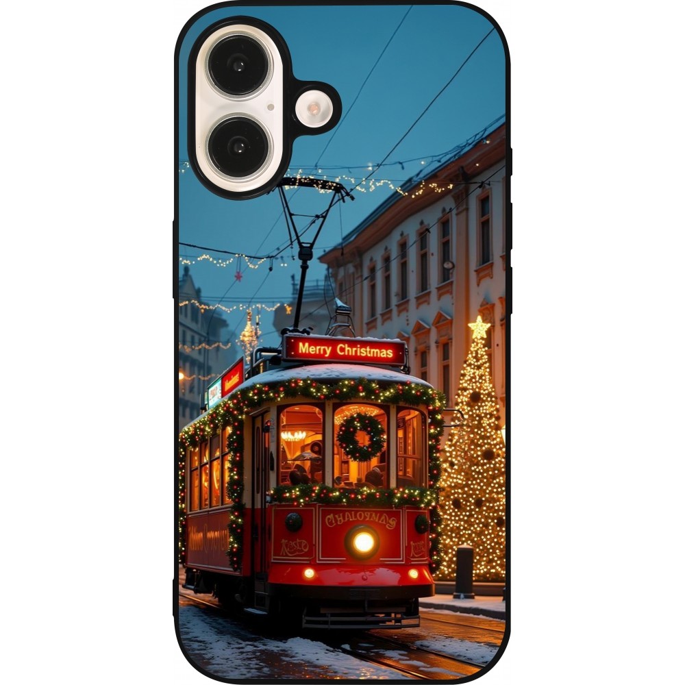 Coque iPhone 16 - Silicone rigide noir Christmas 25 Xmas Train