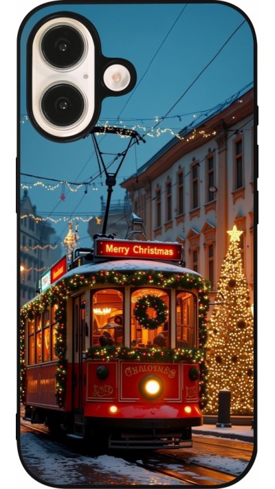 Coque iPhone 16 - Silicone rigide noir Christmas 25 Xmas Train