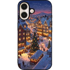 Coque iPhone 16 - Silicone rigide noir Christmas 25 Xmas Village