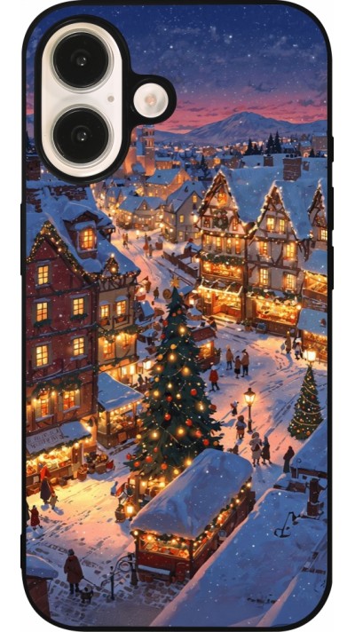 Coque iPhone 16 - Silicone rigide noir Christmas 25 Xmas Village