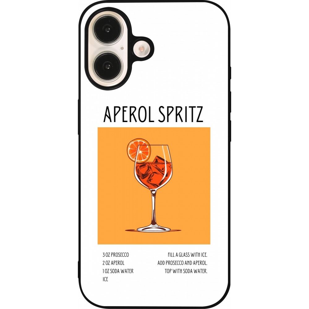 Coque iPhone 16 - Silicone rigide noir Cocktail recette Aperol Spritz
