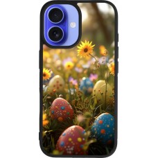 Coque iPhone 16 - Silicone rigide noir Easter 2026 Decorated eggs